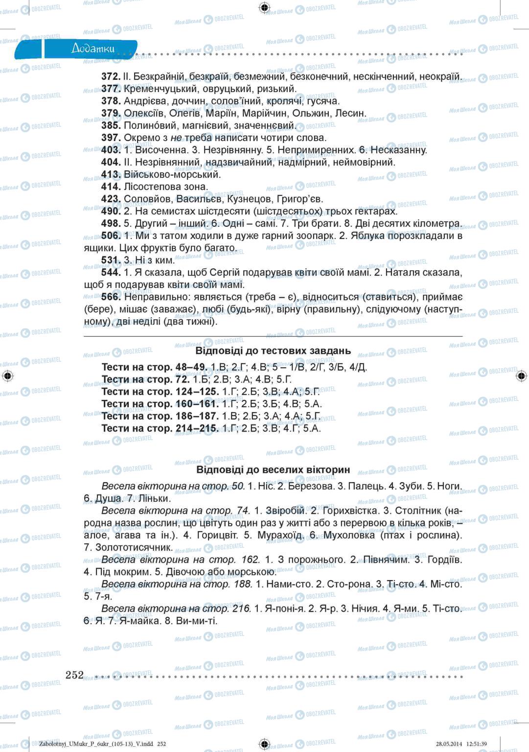 Підручники Українська мова 6 клас сторінка  252