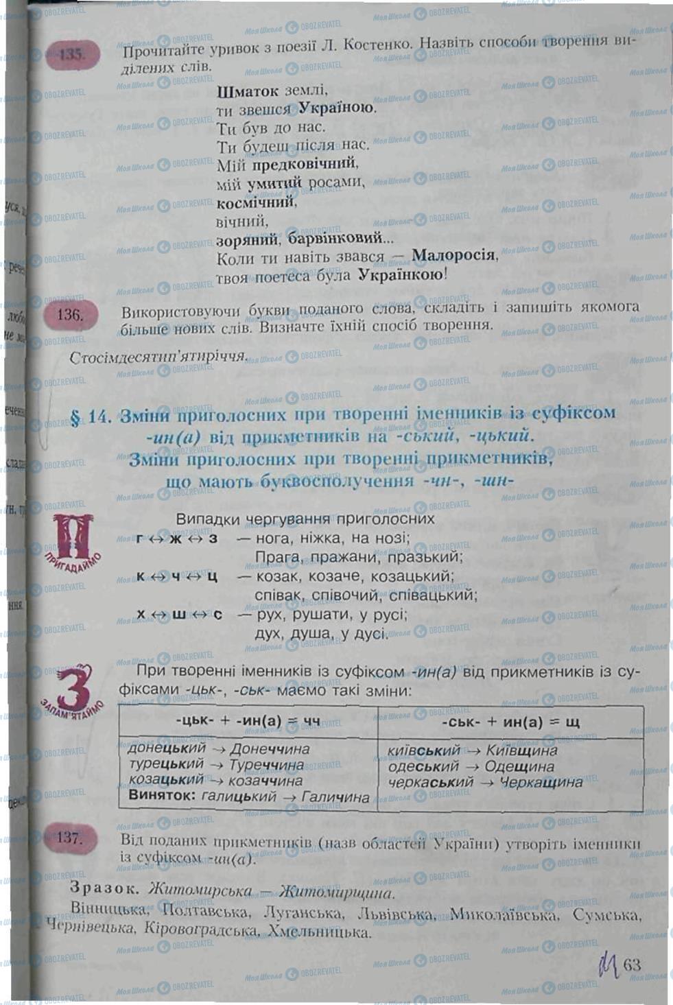 Підручники Українська мова 6 клас сторінка 63
