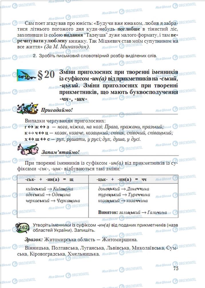 Підручники Українська мова 6 клас сторінка  75
