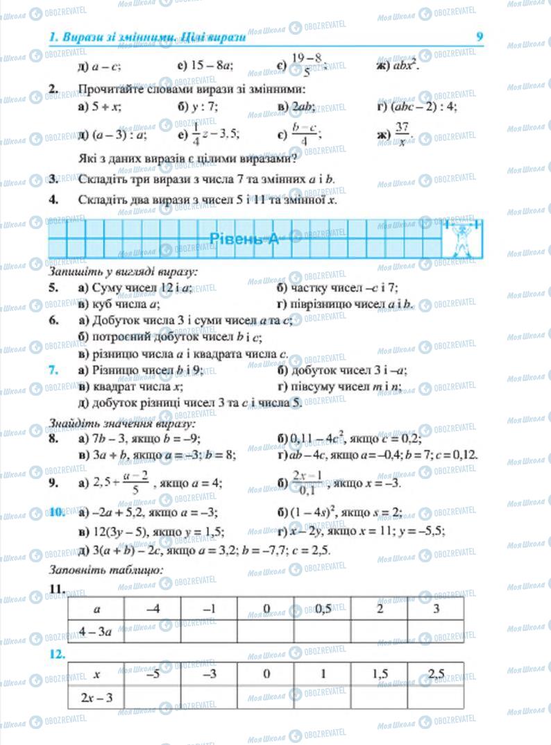 Підручники Алгебра 7 клас сторінка 9