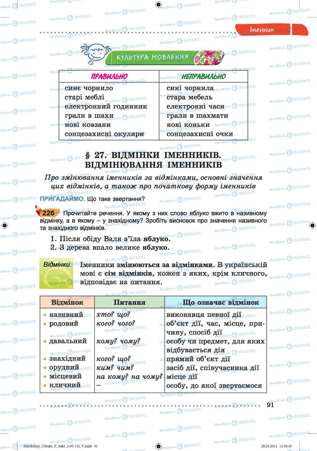 Підручники Українська мова 6 клас сторінка  91