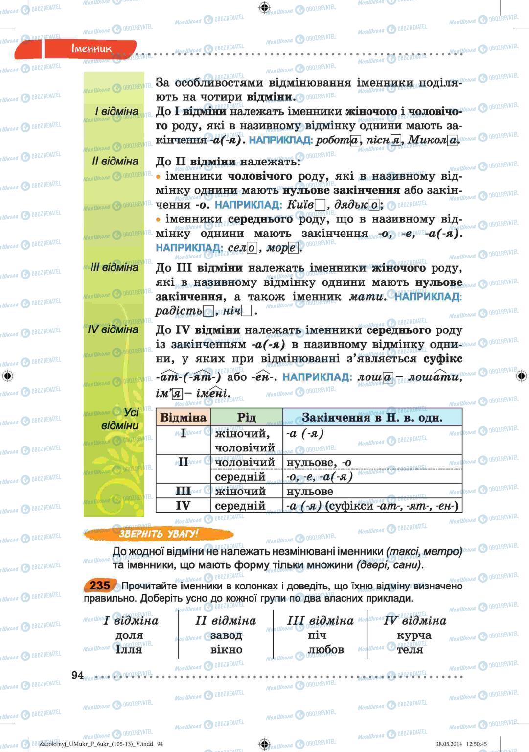 Підручники Українська мова 6 клас сторінка  94