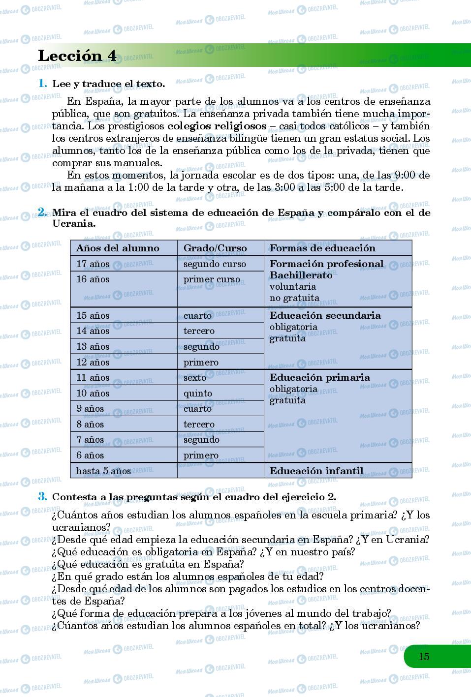 Підручники Іспанська мова 8 клас сторінка 15