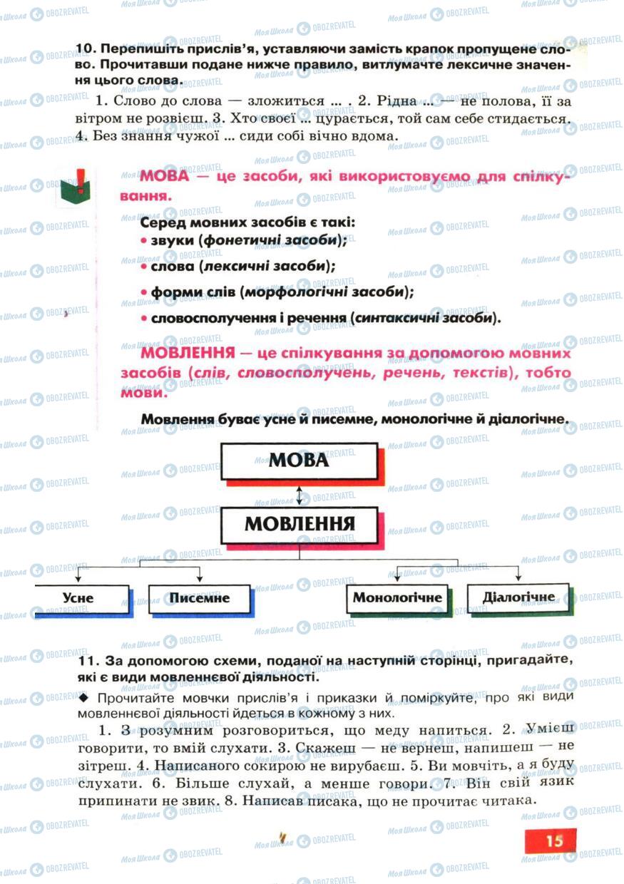 Учебники Укр мова 6 класс страница 15