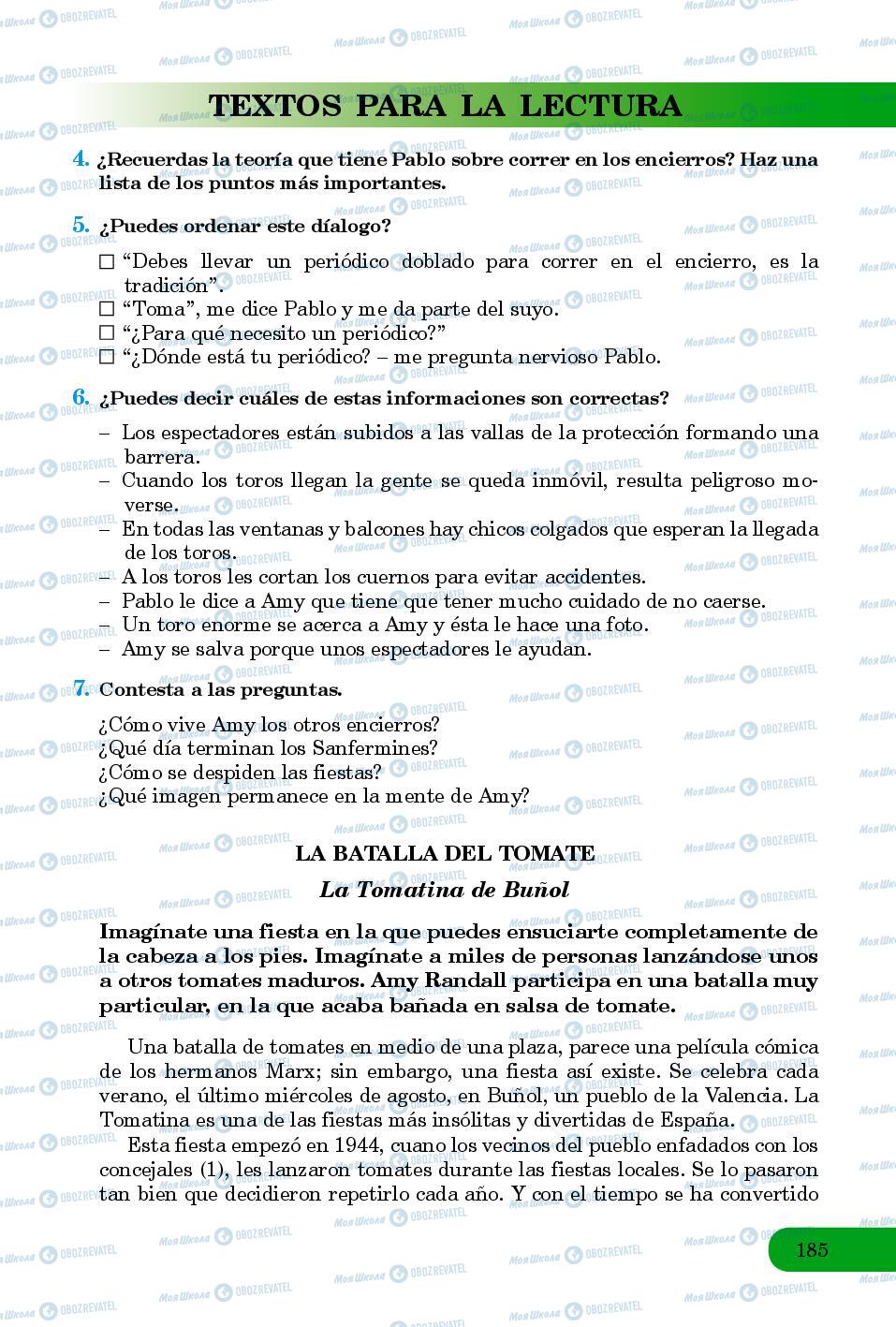 Підручники Іспанська мова 8 клас сторінка 185