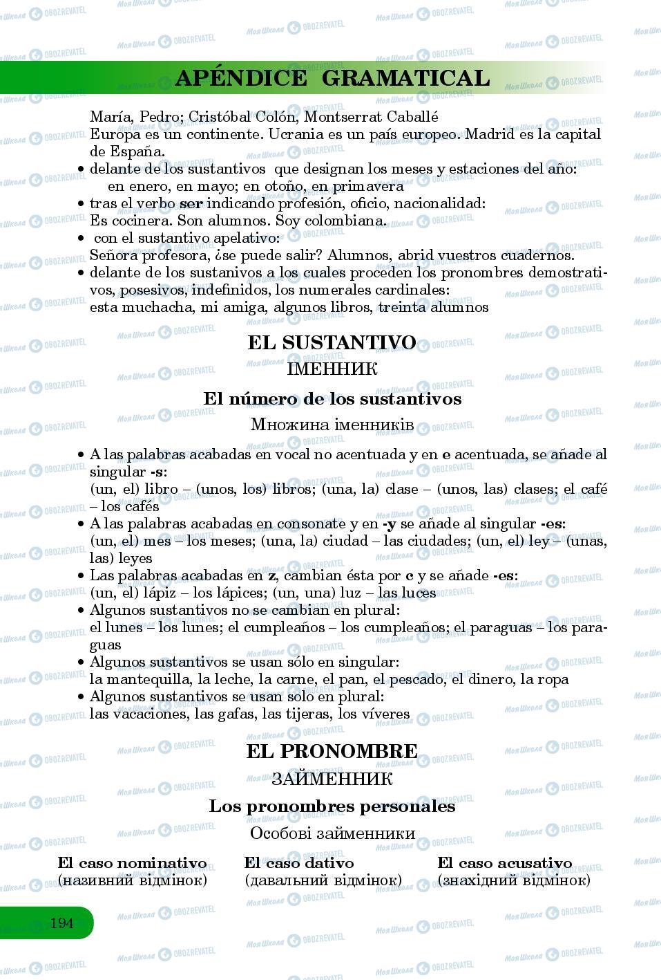Підручники Іспанська мова 8 клас сторінка  194