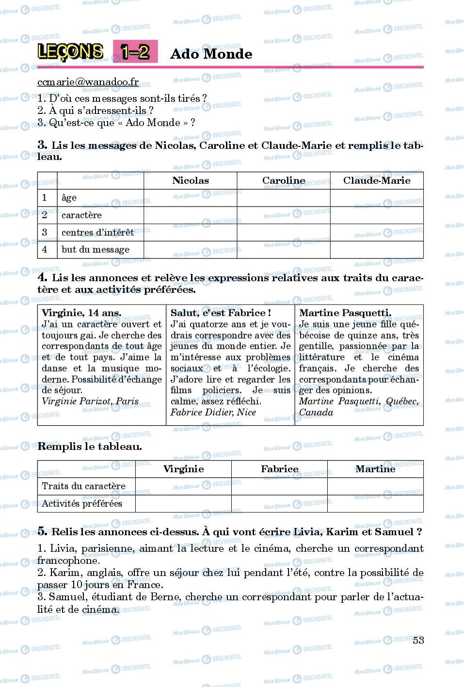 Підручники Французька мова 8 клас сторінка  53