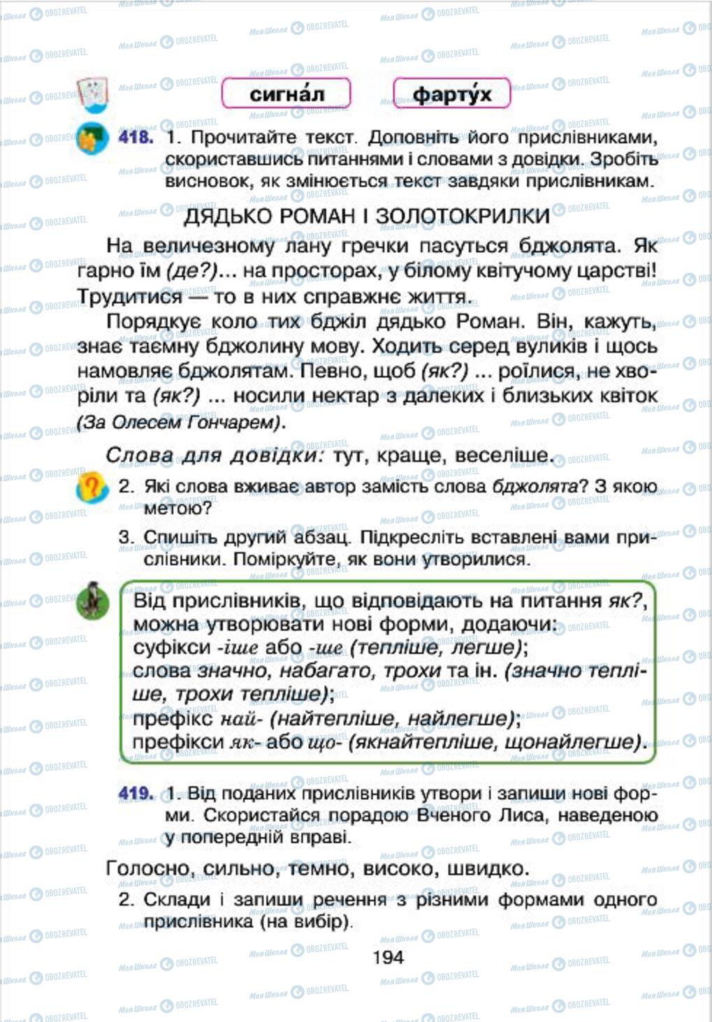 Підручники Українська мова 4 клас сторінка 194