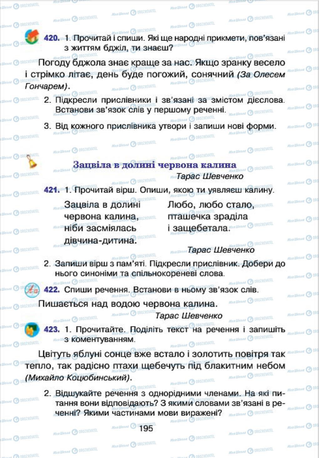 Підручники Українська мова 4 клас сторінка 195