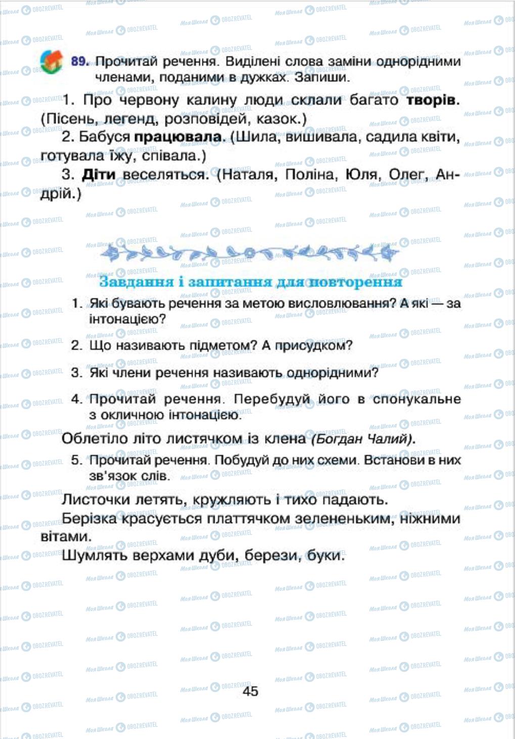 Підручники Українська мова 4 клас сторінка 45