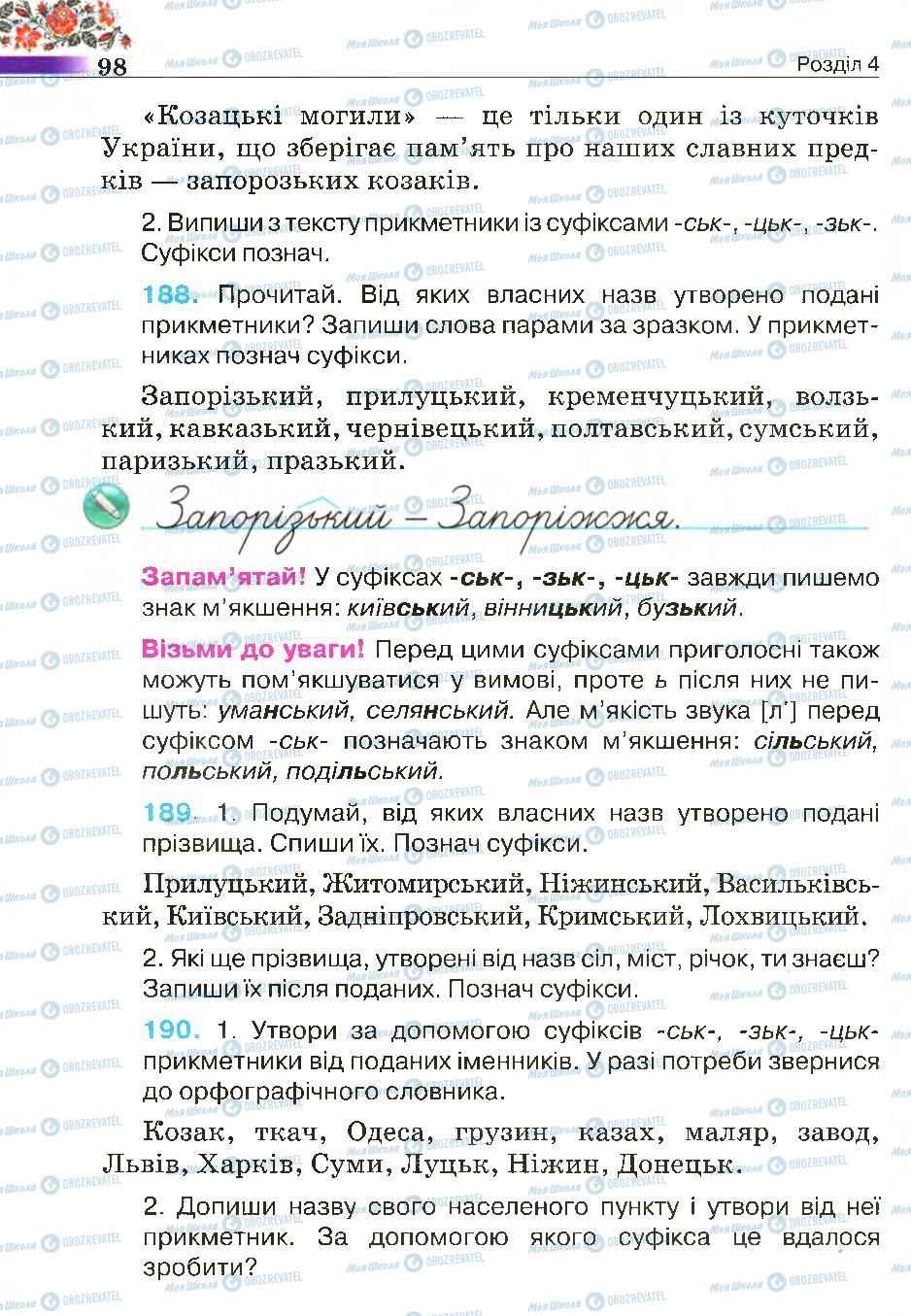Підручники Українська мова 4 клас сторінка 98