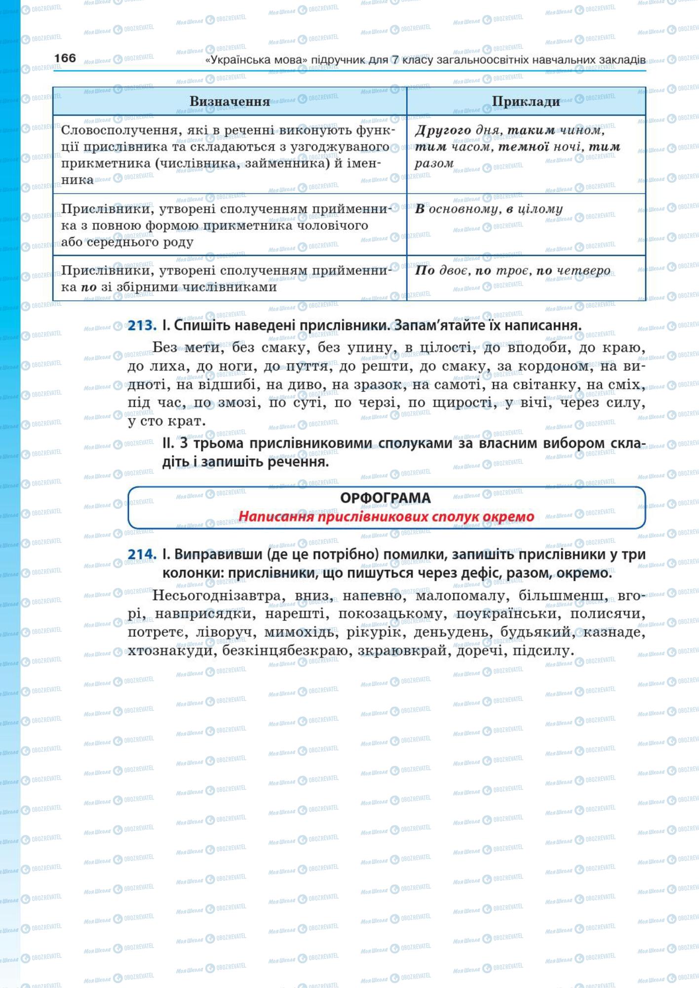Підручники Українська мова 7 клас сторінка  166