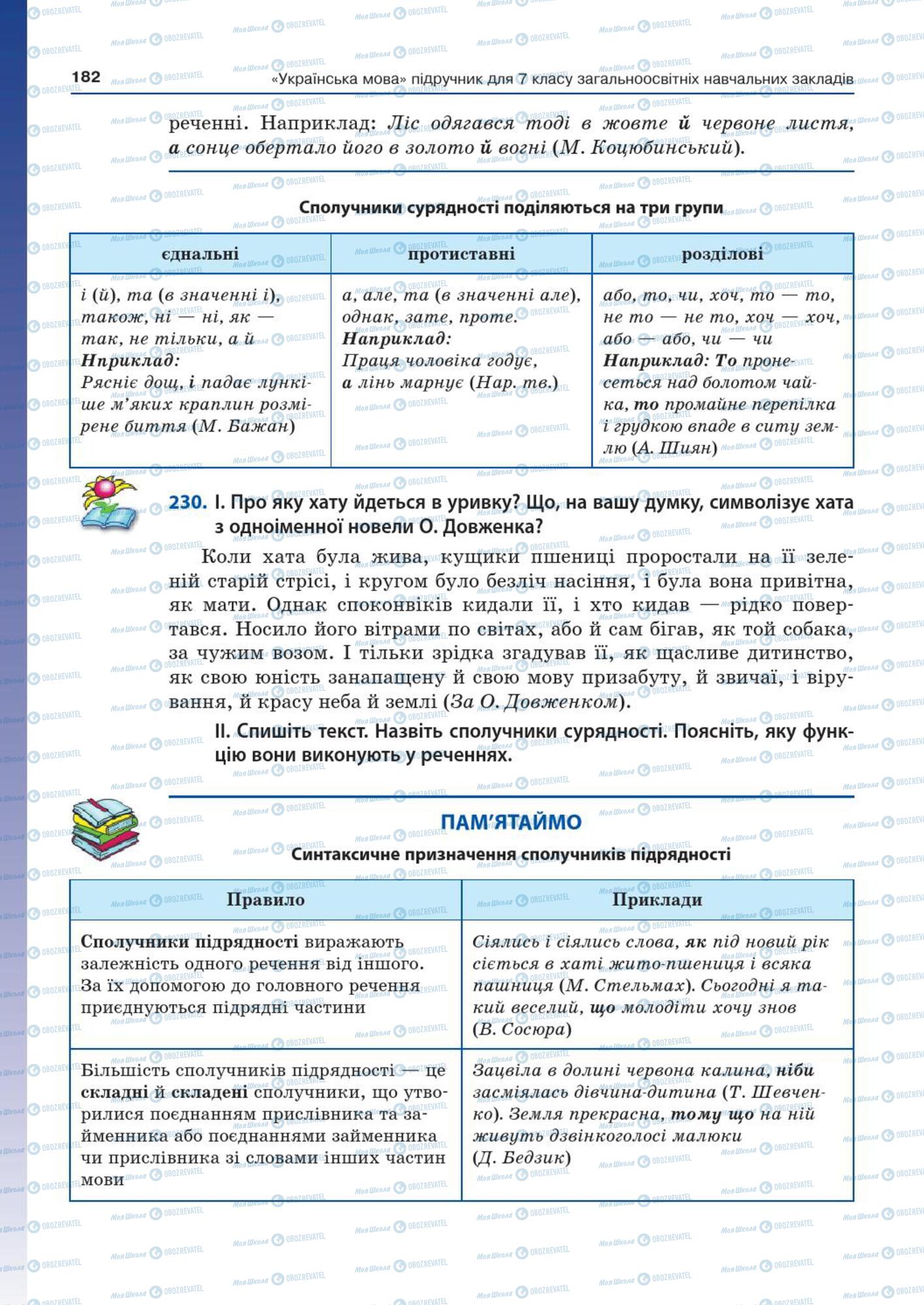 Підручники Українська мова 7 клас сторінка  182