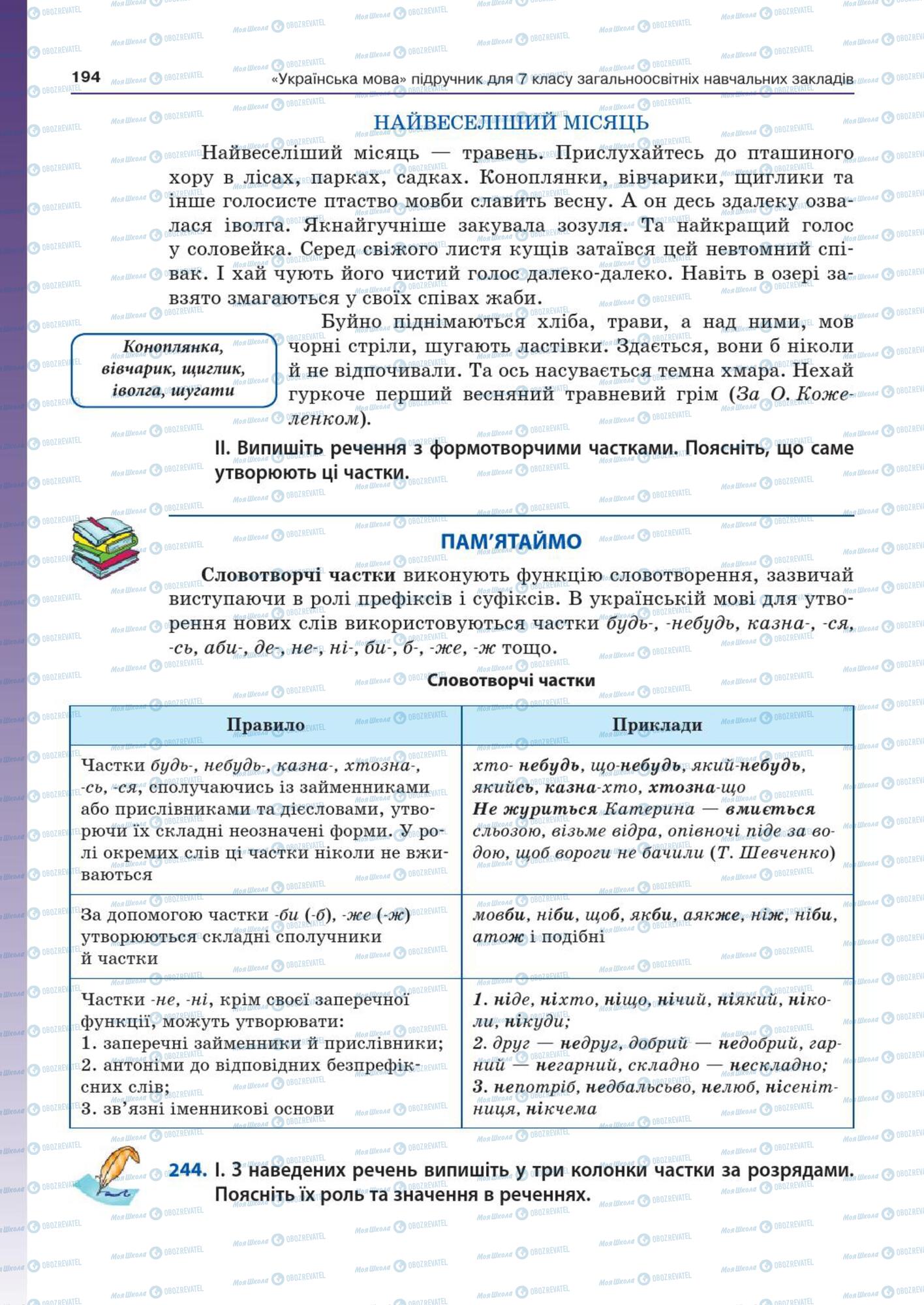 Підручники Українська мова 7 клас сторінка  194