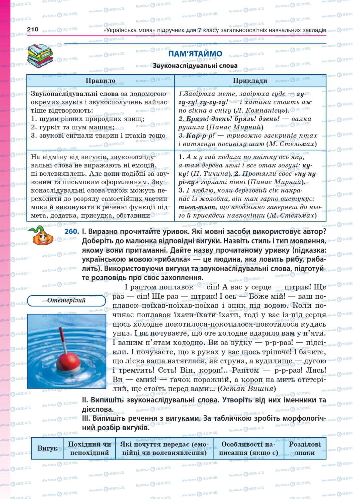 Підручники Українська мова 7 клас сторінка  210