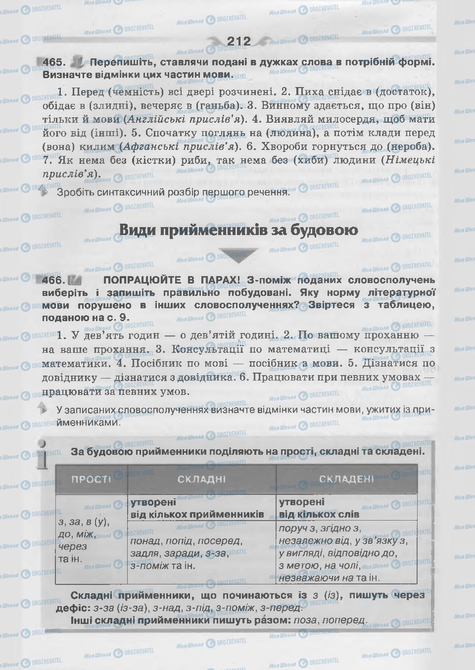 Підручники Українська мова 7 клас сторінка 212