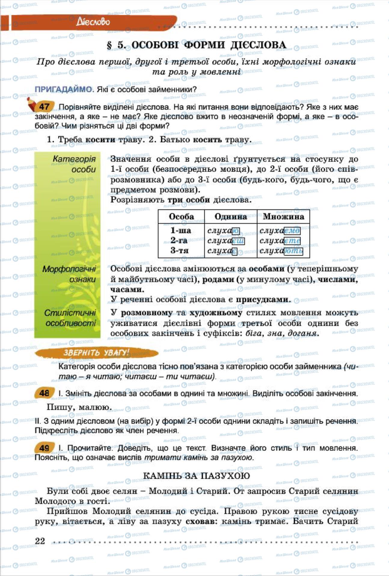Підручники Українська мова 7 клас сторінка 22