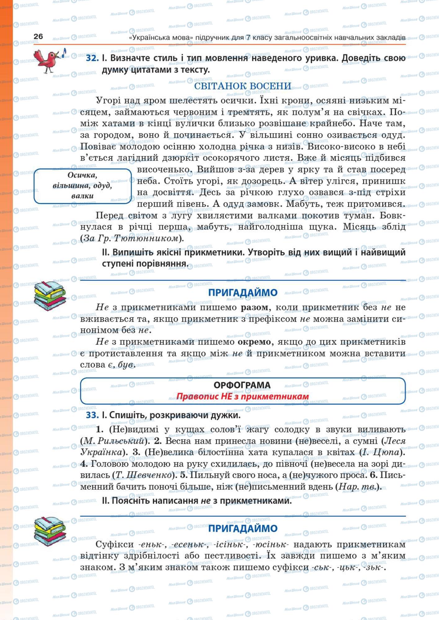 Підручники Українська мова 7 клас сторінка  26