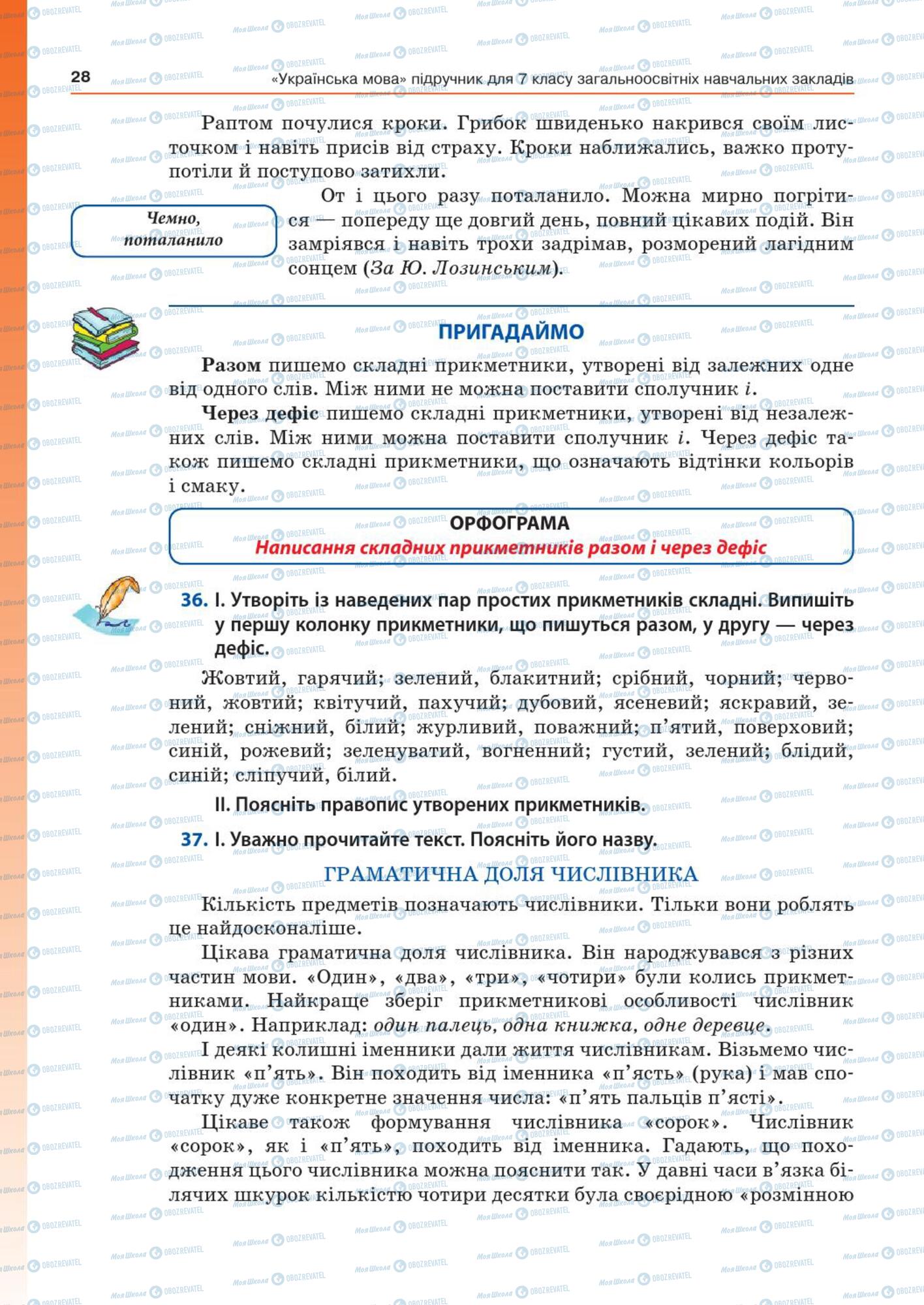 Підручники Українська мова 7 клас сторінка  28