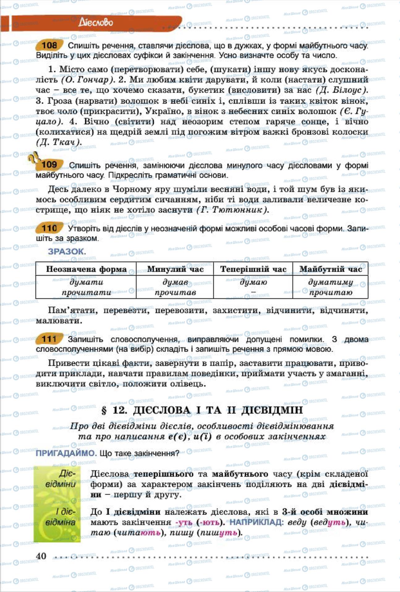 Підручники Українська мова 7 клас сторінка 40