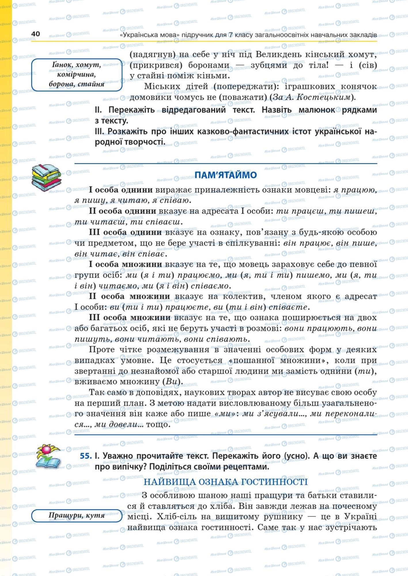 Підручники Українська мова 7 клас сторінка  40