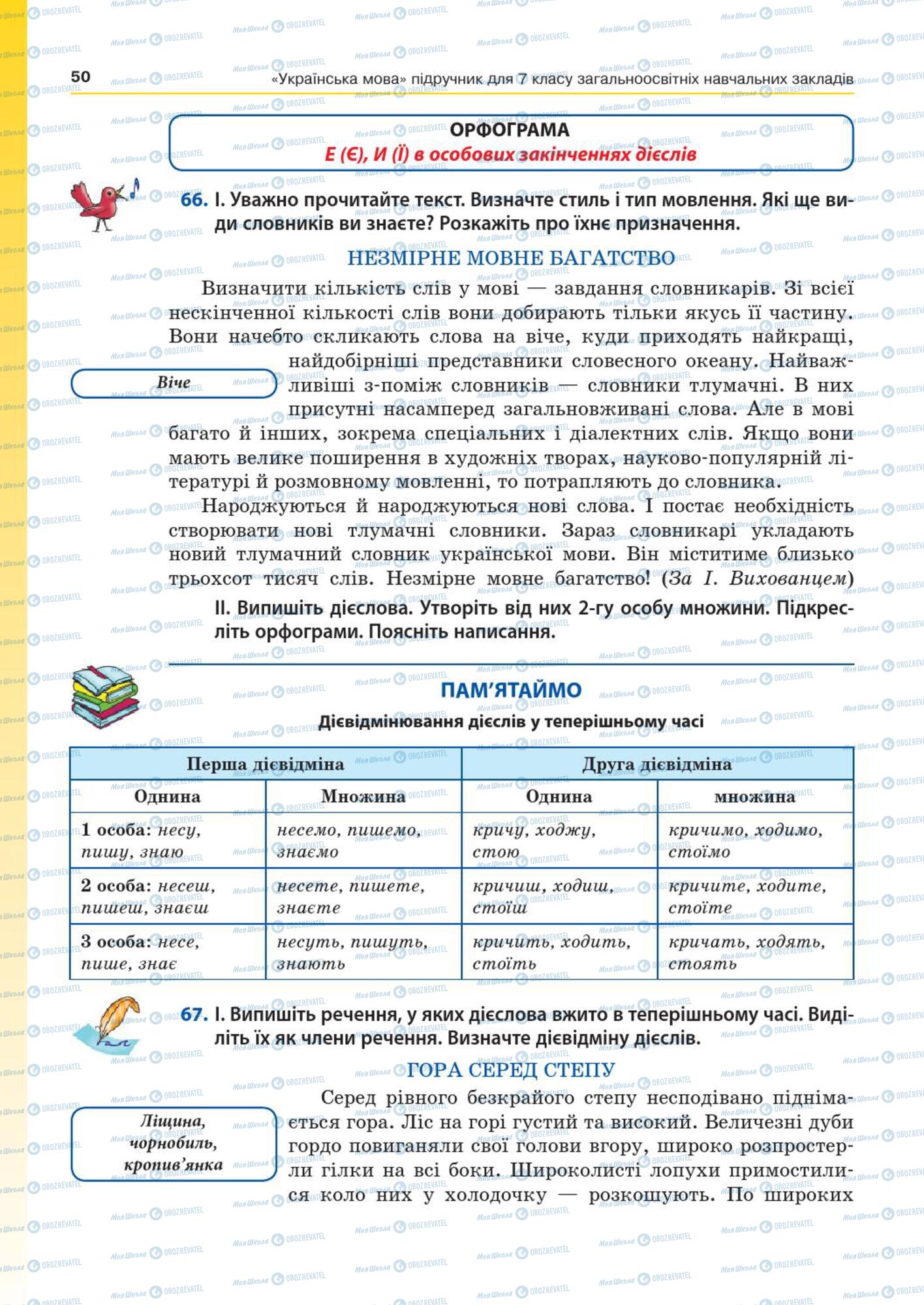 Підручники Українська мова 7 клас сторінка  50