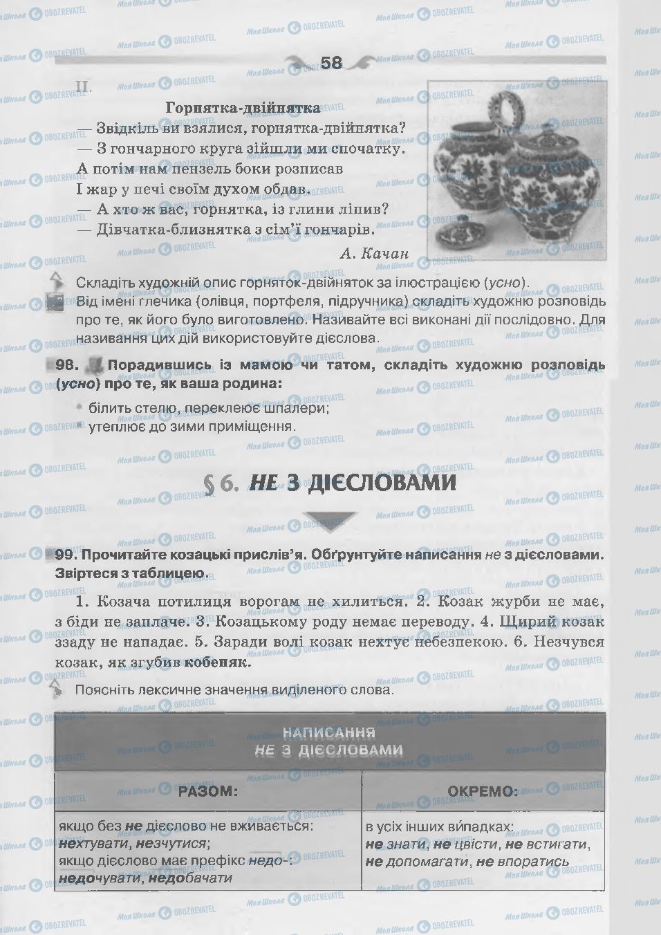 Підручники Українська мова 7 клас сторінка 58