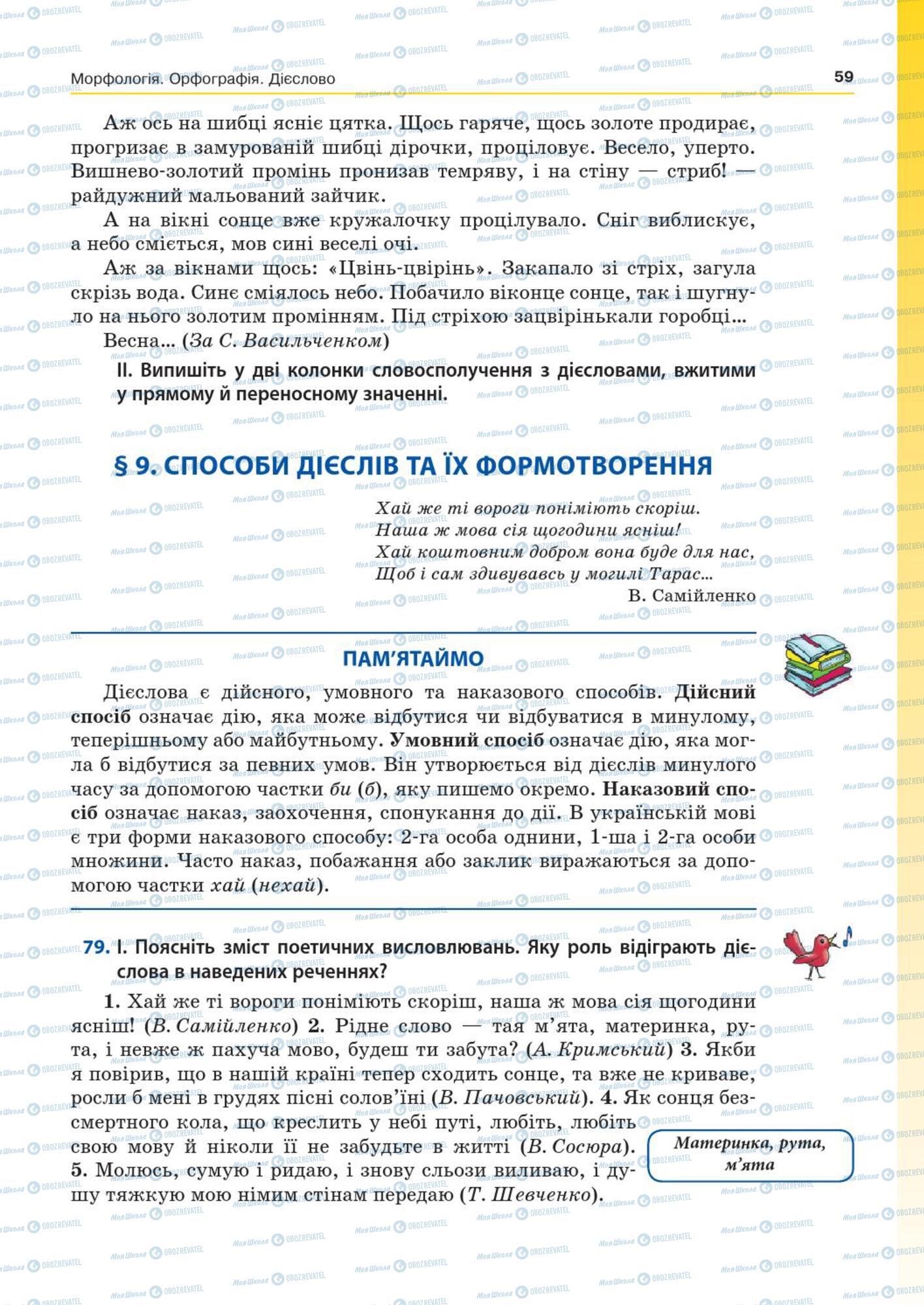 Учебники Укр мова 7 класс страница  59