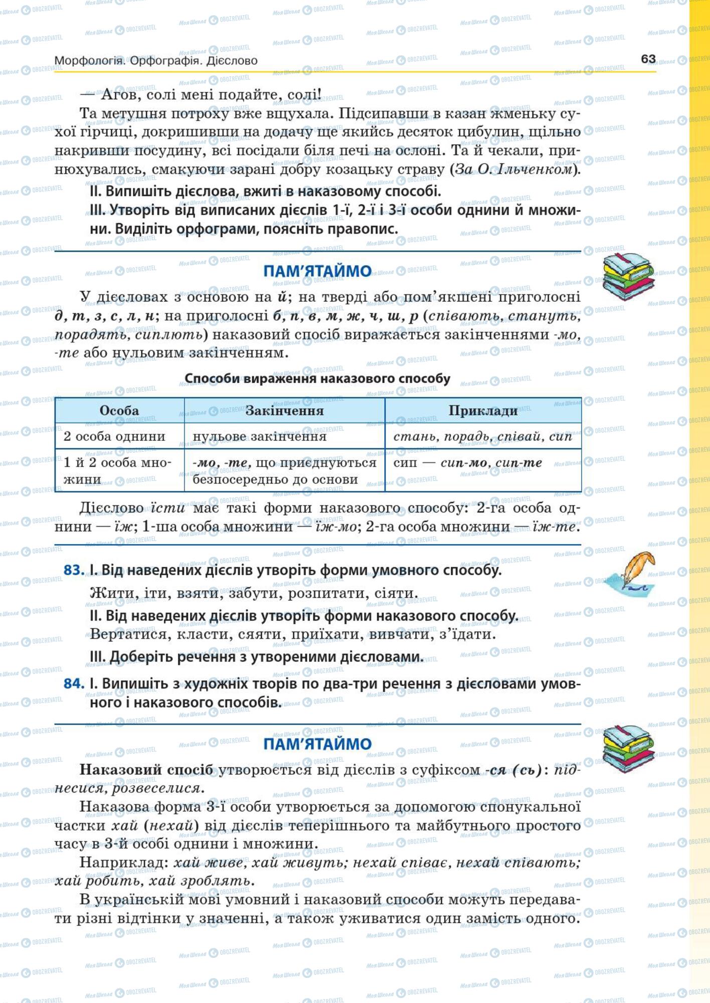 Учебники Укр мова 7 класс страница  63