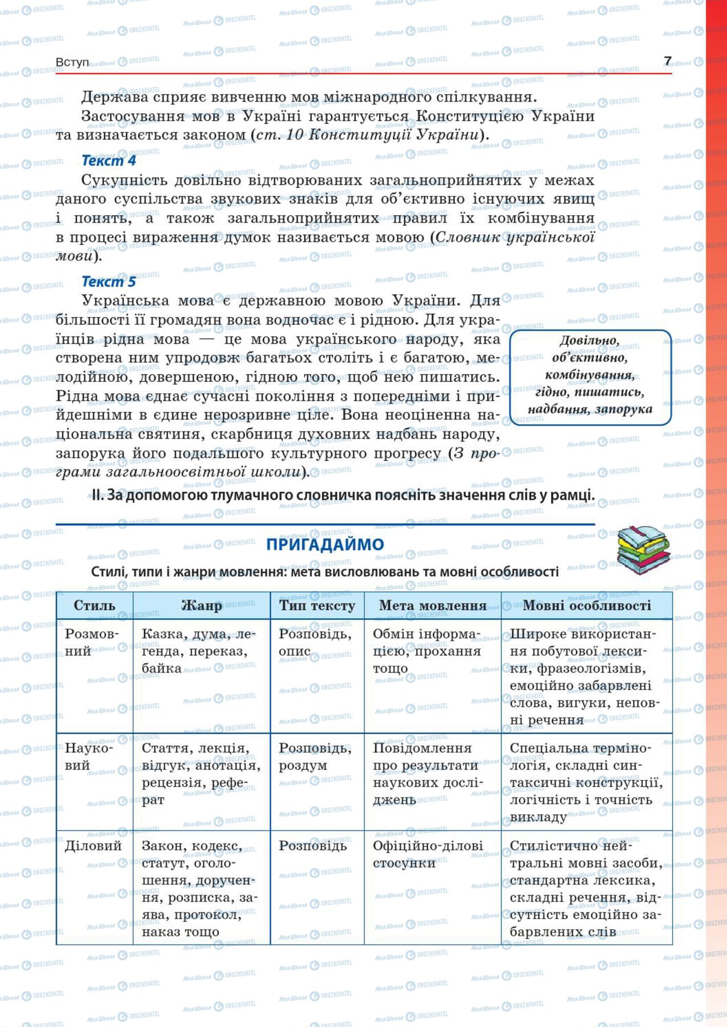 Підручники Українська мова 7 клас сторінка  7