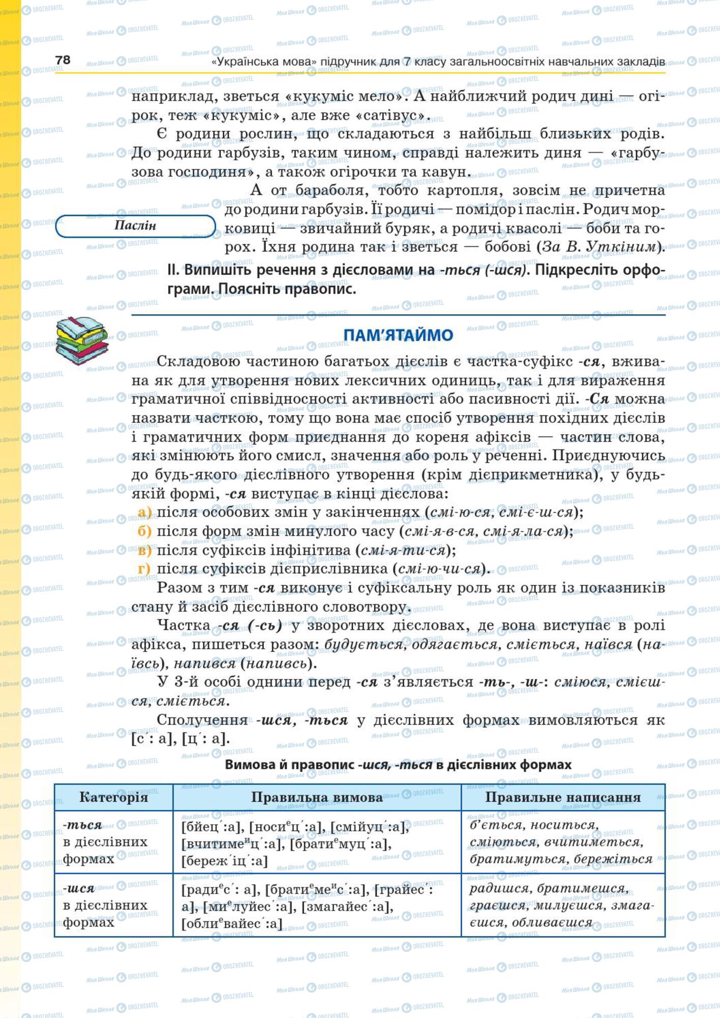 Підручники Українська мова 7 клас сторінка  78
