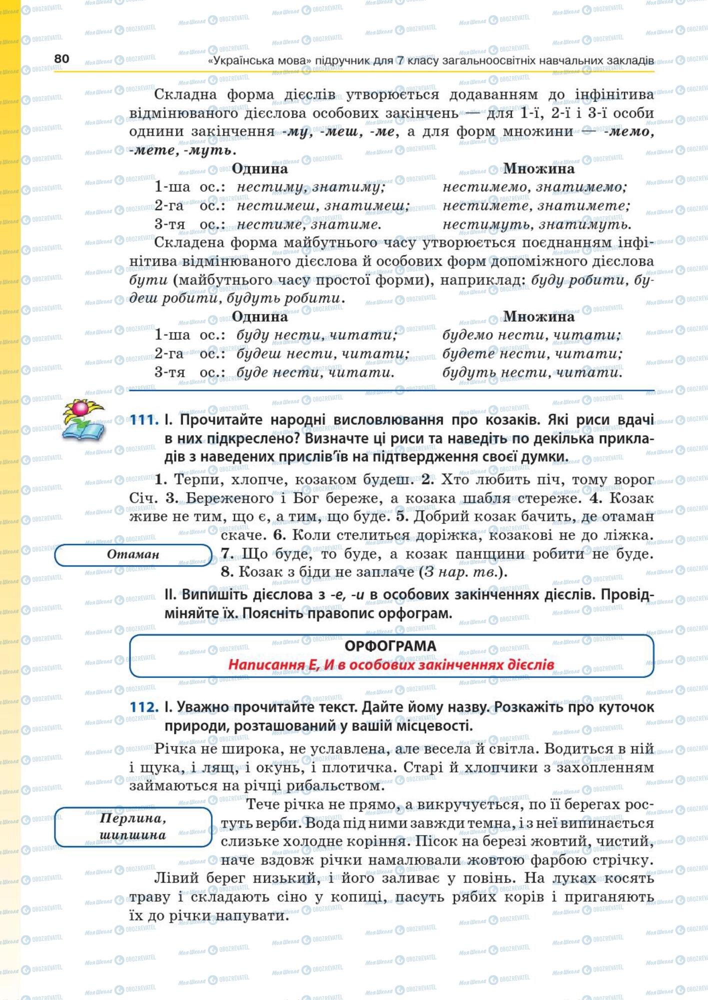 Підручники Українська мова 7 клас сторінка  80