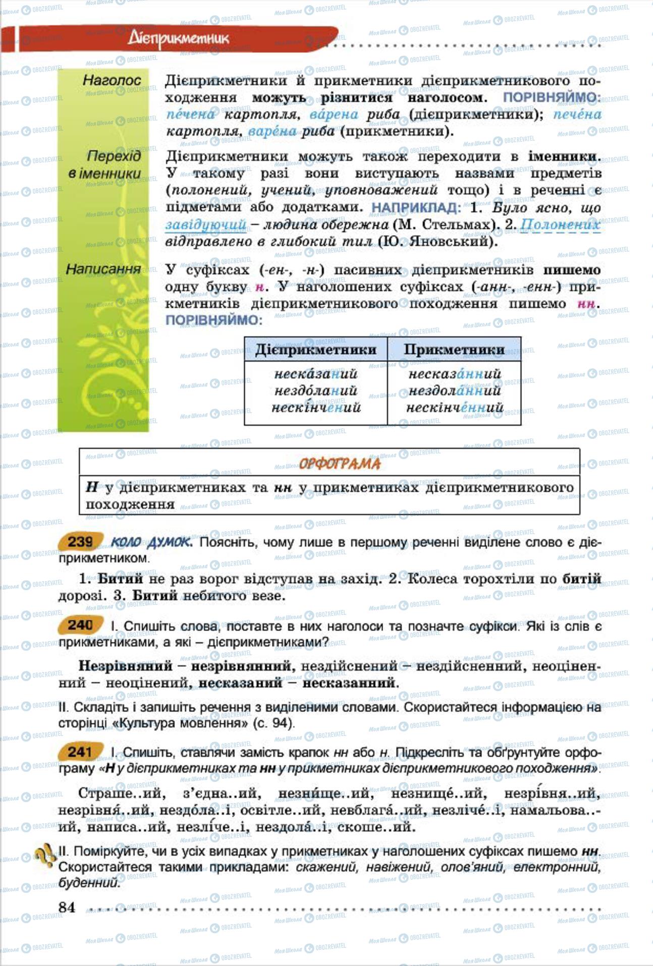 Учебники Укр мова 7 класс страница 84