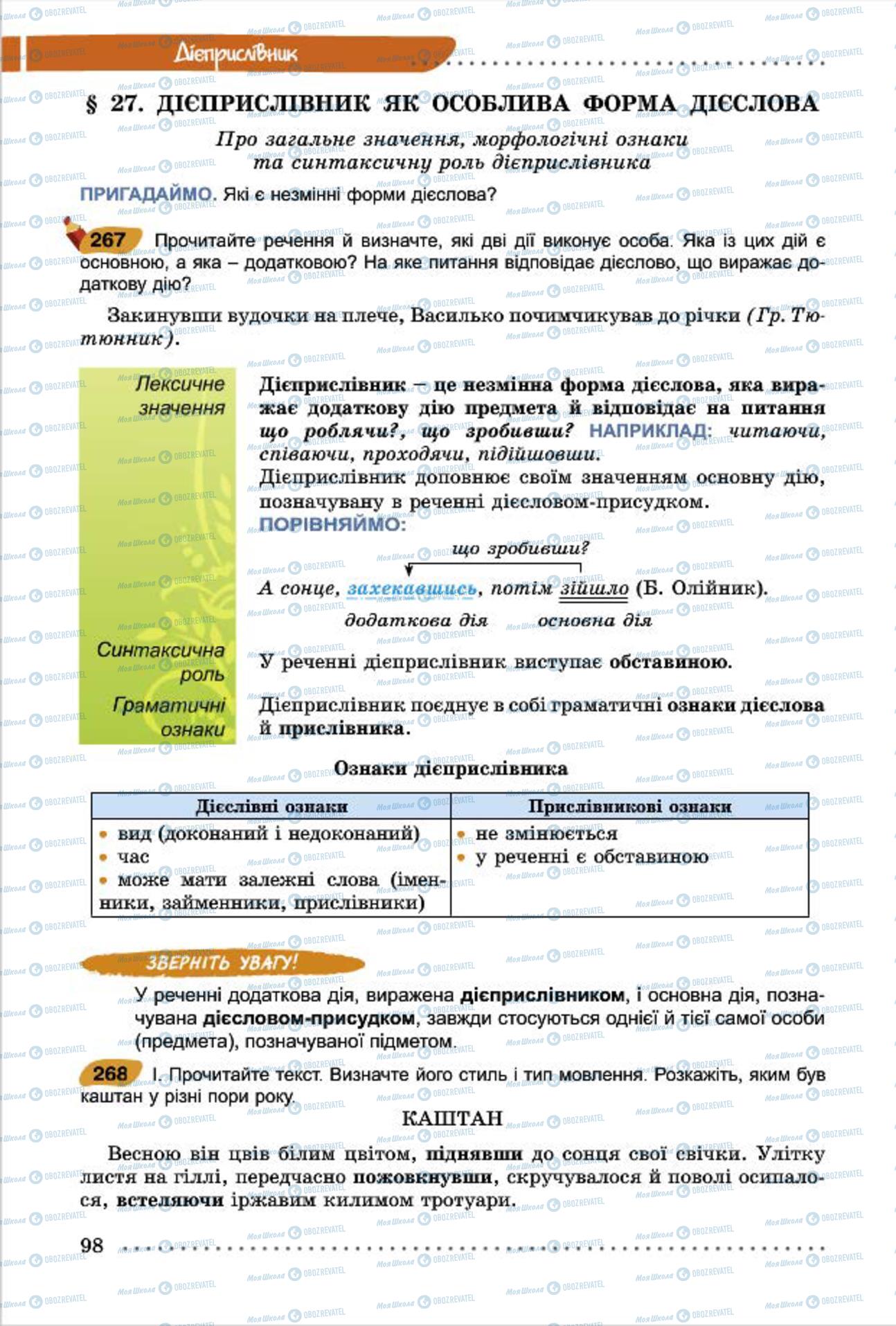 Підручники Українська мова 7 клас сторінка  98