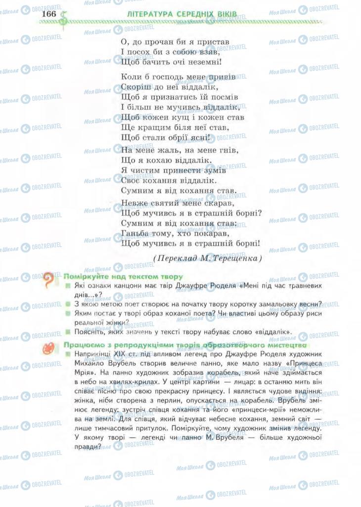 Підручники Зарубіжна література 8 клас сторінка 166