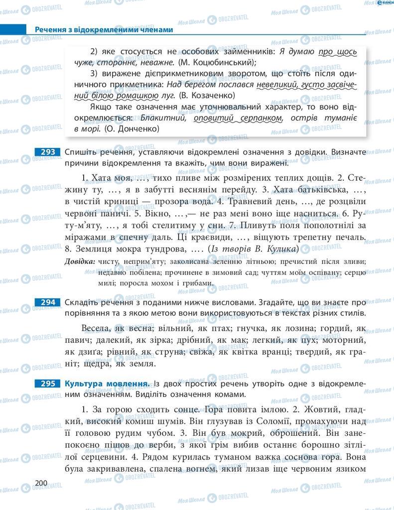 Підручники Українська мова 8 клас сторінка 200