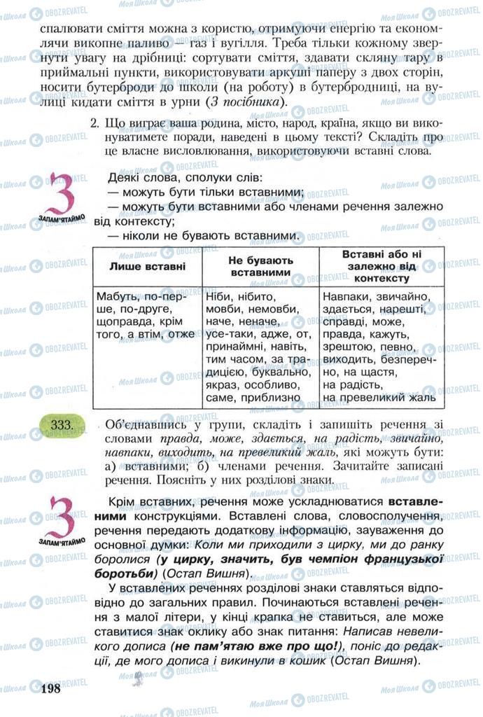 Підручники Українська мова 8 клас сторінка 198