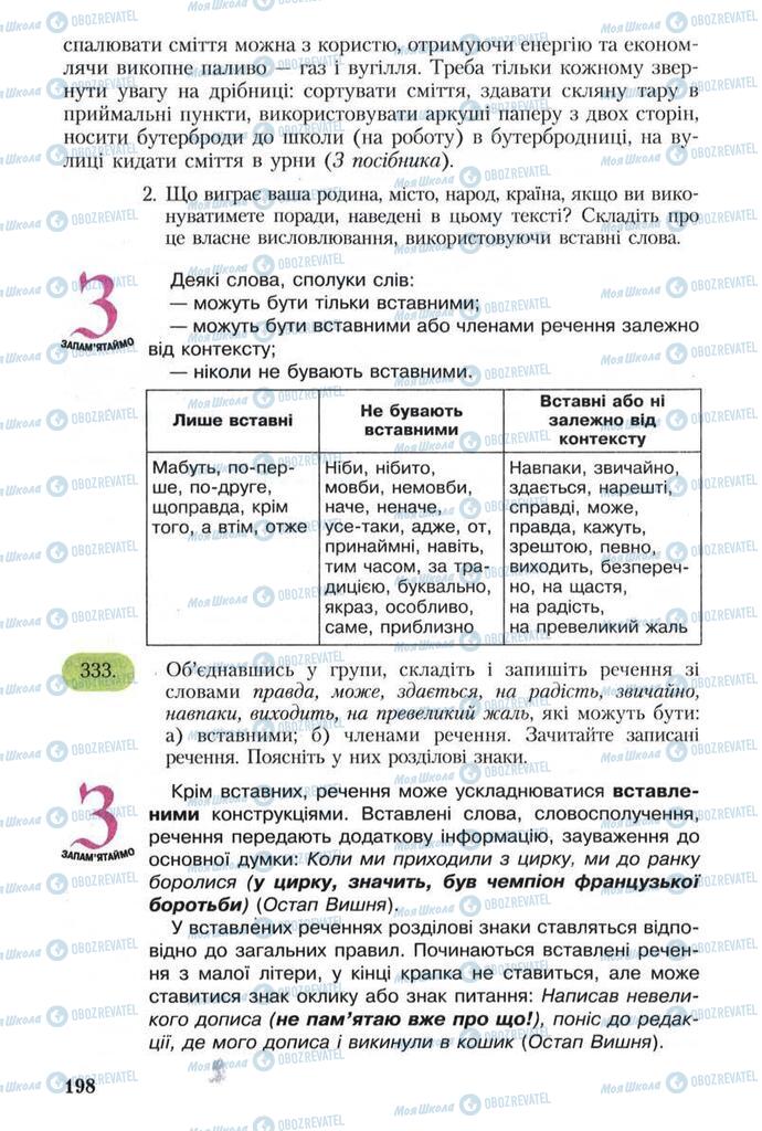 Учебники Укр мова 8 класс страница 198