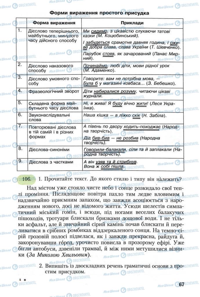 Підручники Українська мова 8 клас сторінка  67