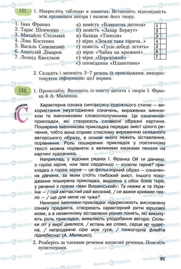 Підручники Українська мова 8 клас сторінка 91