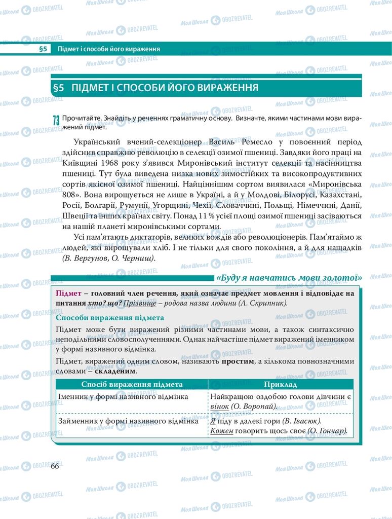 Учебники Укр мова 8 класс страница  66