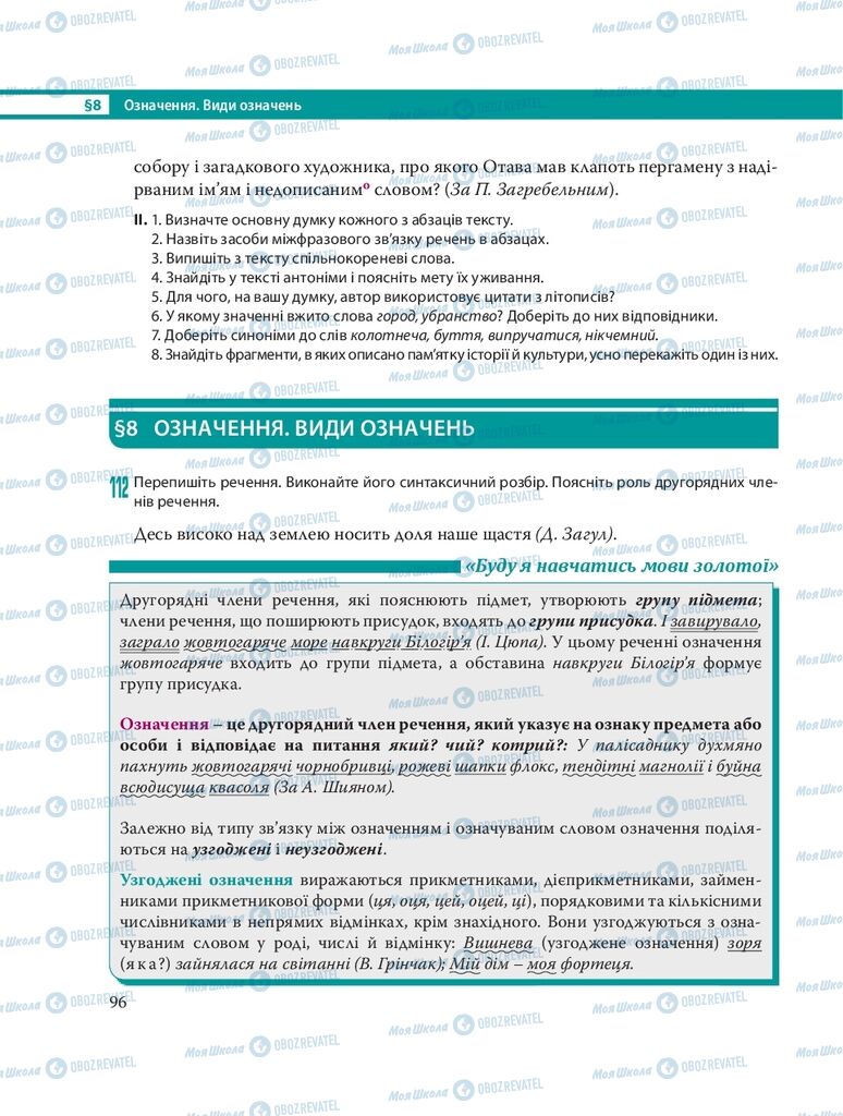 Підручники Українська мова 8 клас сторінка  96