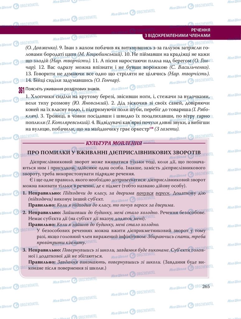 Підручники Українська мова 8 клас сторінка 265