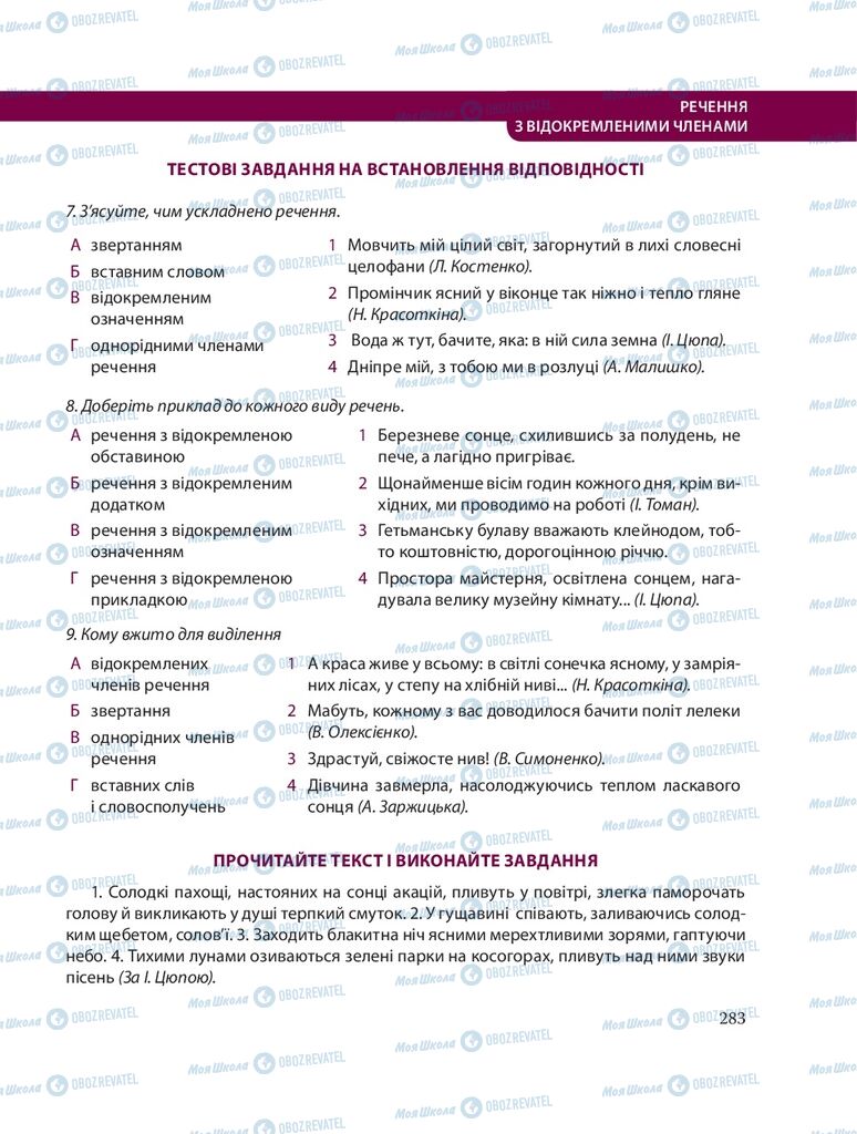 Підручники Українська мова 8 клас сторінка 283