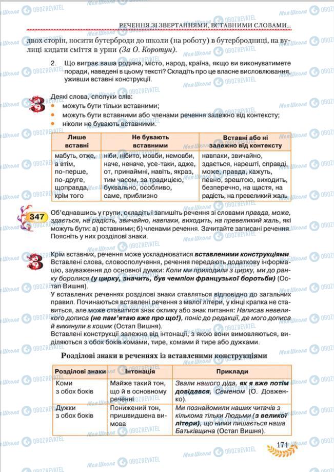 Підручники Українська мова 8 клас сторінка 171