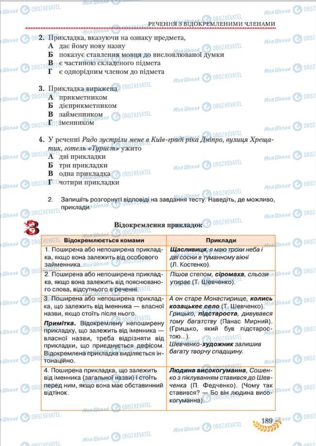 Підручники Українська мова 8 клас сторінка 189