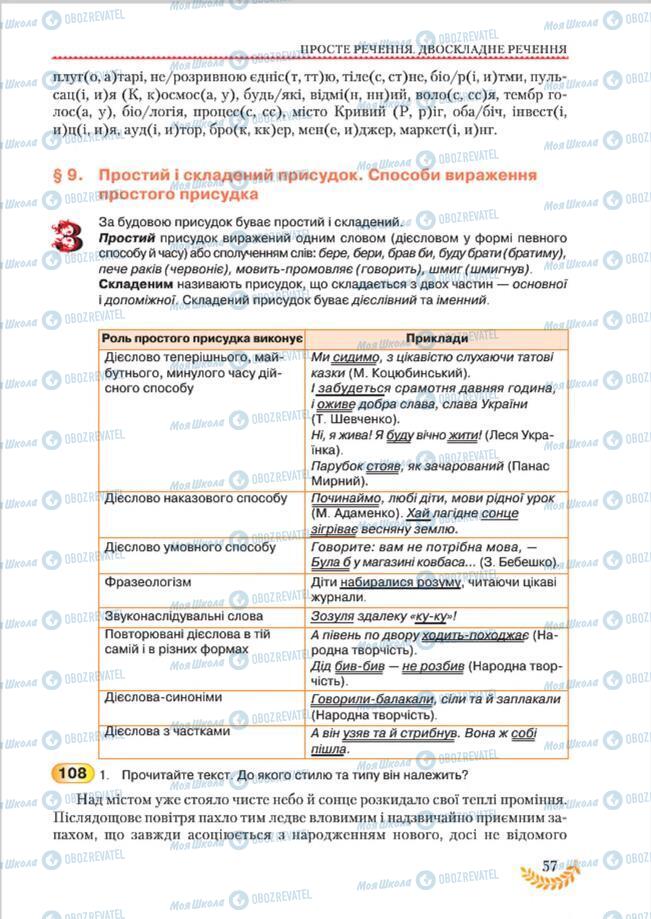 Підручники Українська мова 8 клас сторінка 57