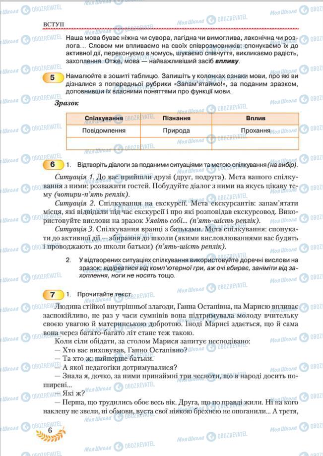 Підручники Українська мова 8 клас сторінка  6