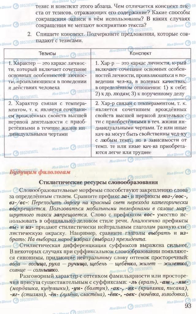 Підручники Російська мова 10 клас сторінка 93