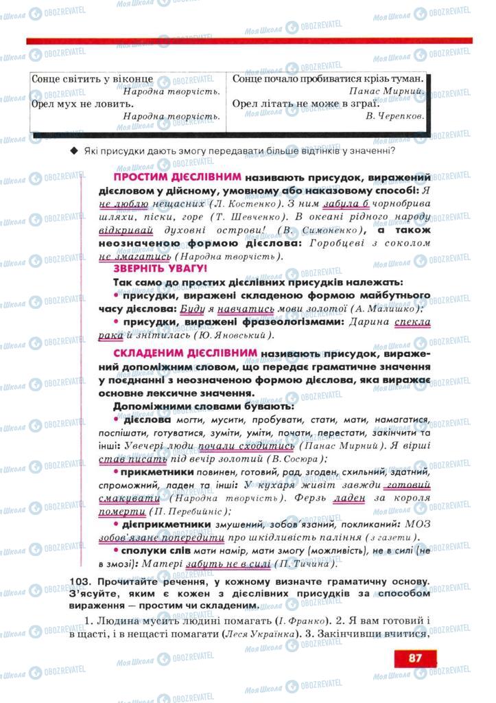 Підручники Українська мова 8 клас сторінка 87